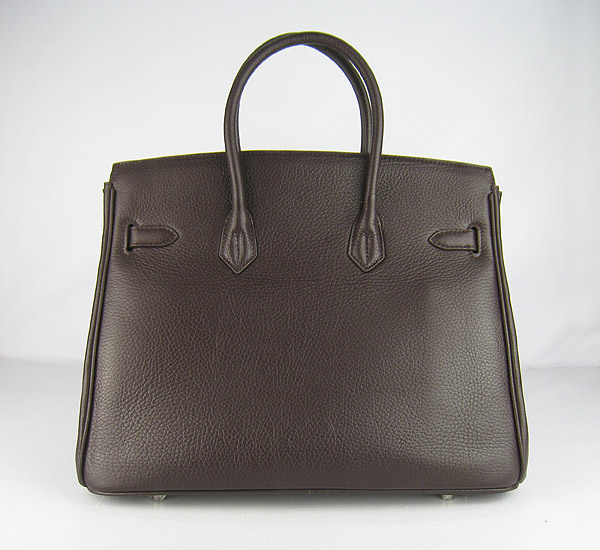 High Quality Fake Hermes 35CM Embossed Veins Leather Bag Dark Coffee 6089 - Click Image to Close